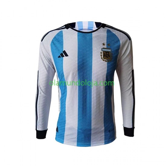 Camisola Argentina Homem Equipamento Primeiro Copa do Mundo 2022 Manga Comprida